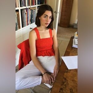 Urban Outfitters Demi Smocked Red Floral Peplum Tank Top